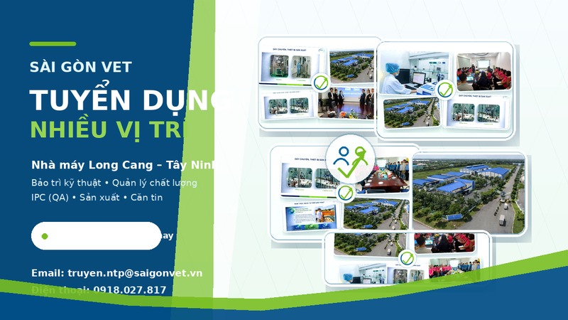 Sài Gòn Vet tuyển dụng nhiều vị trí tại Nhà máy Long Cang – Tây Ninh