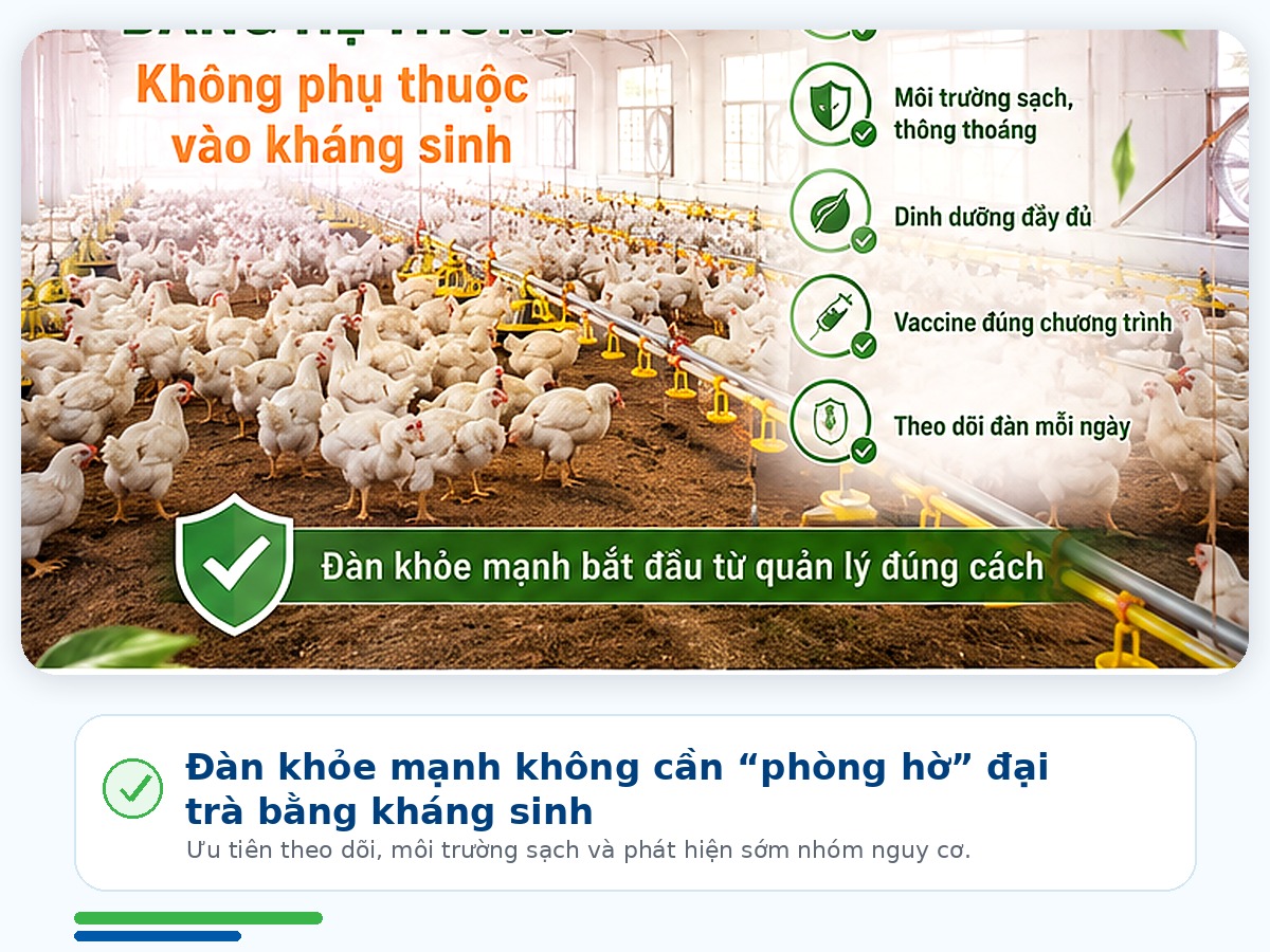 Đàn vật nuôi khỏe mạnh không cần dùng kháng sinh phòng hờ đại trà